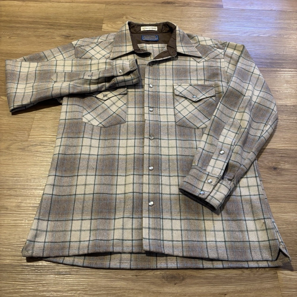 VTG 70s Pendleton High Grade Western Wear Wool Pearl Snap Shirt Mens M Long USA